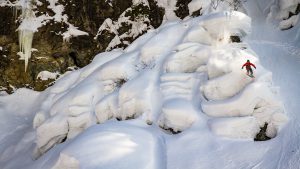 Andy Mahre skis a pillow line near Happo-One ski area in Hakuba, Japan.