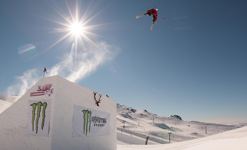 Jackson Wells flied over the jump at the Jossi Wells Invitational in Cardrona, New Zealand.