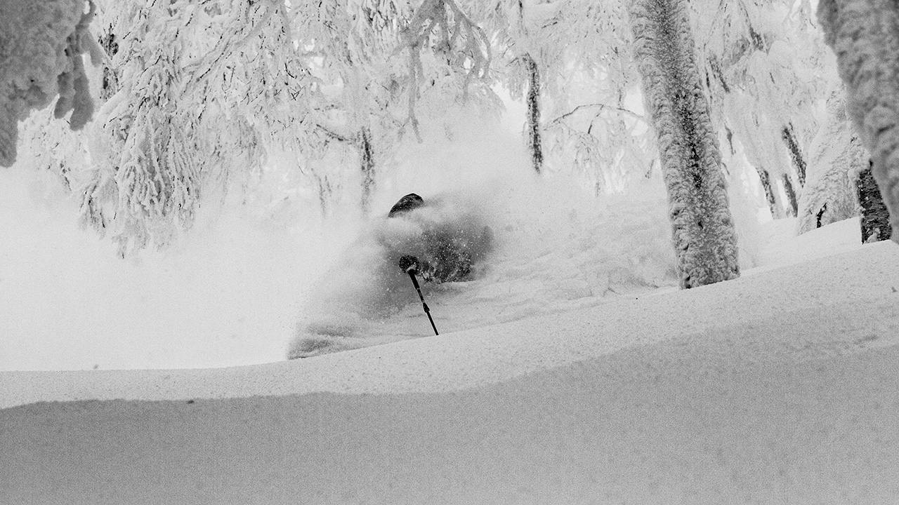 Mitchell Brower skis deep powder near Rusutsu, Japan.