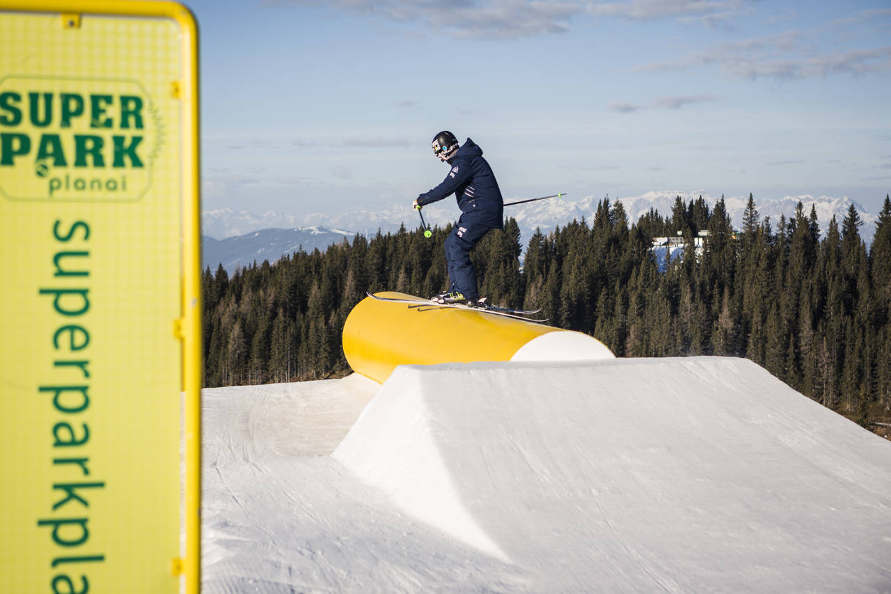 Sam Baumgartner on the big tube at Superpark Planai captured by Roland Haschka