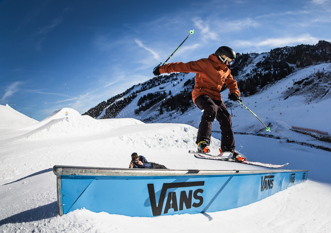 Alex Genhauser taking on the Vans Penken Park downrail; captured by Roland Haschka