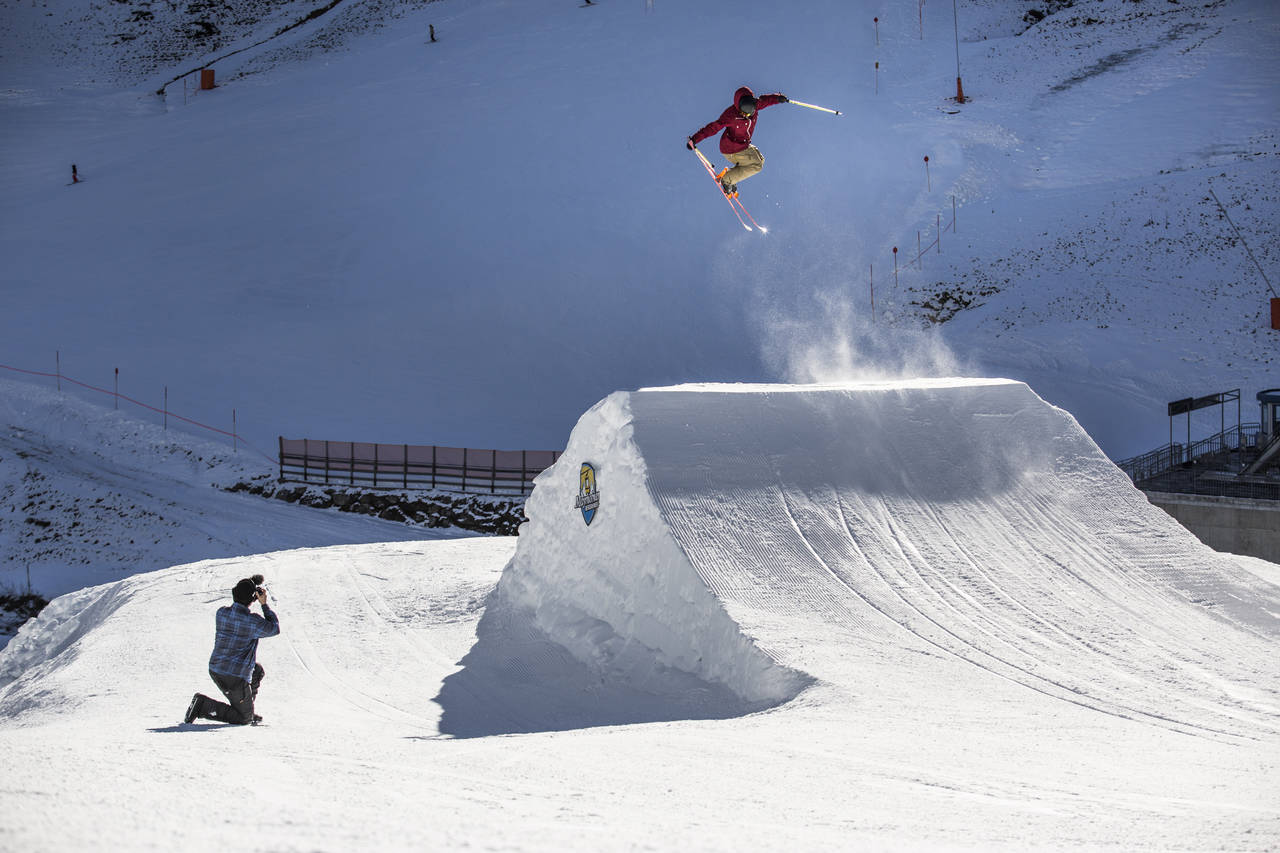 Florian Zebisch getting some airtime at the Vans Penken Park medium kicker line; captured by Roland Haschka