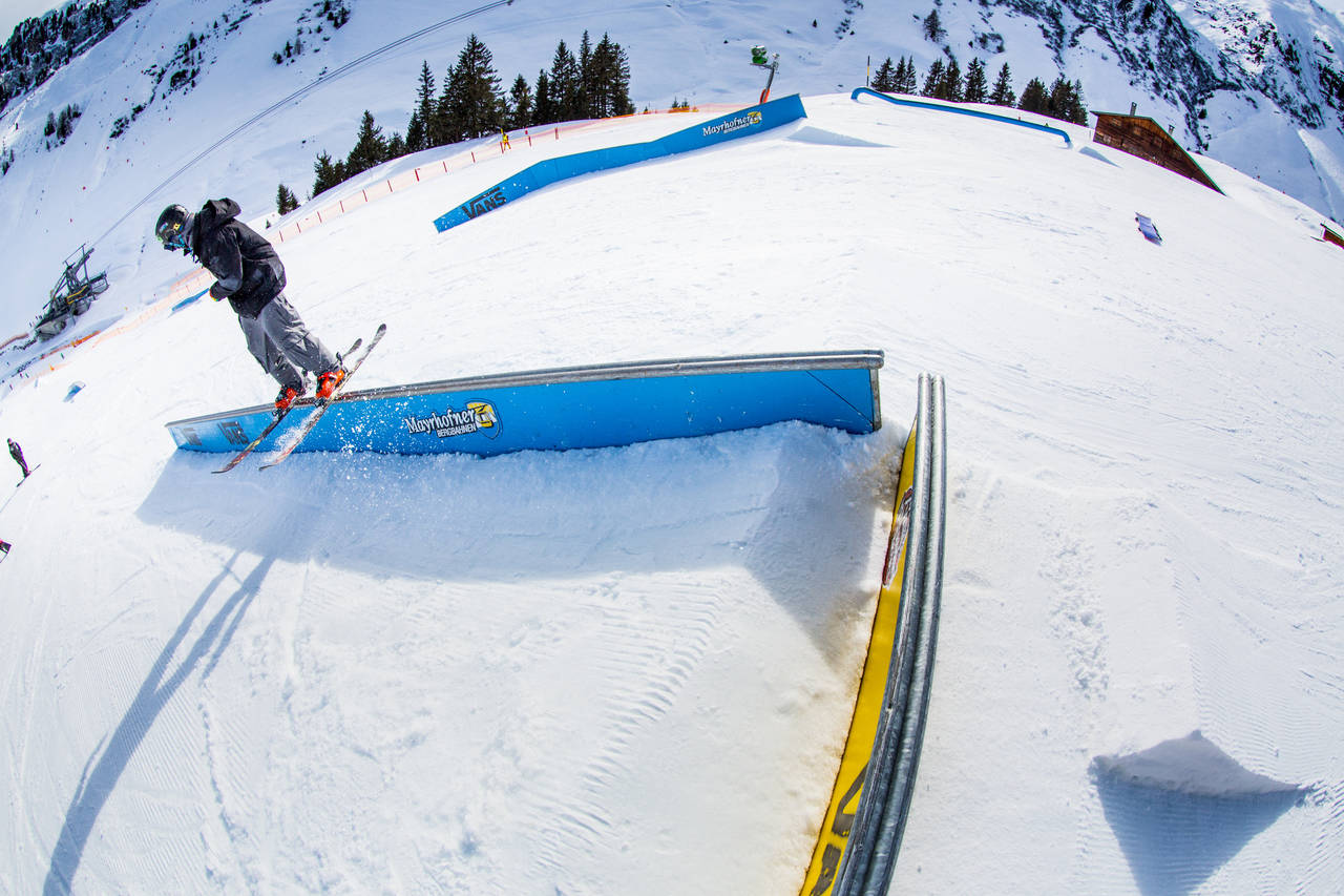 Mathias Kranebitter on one of the many rail options the Vans Penken Park has to offer captured by Patrick Steiner