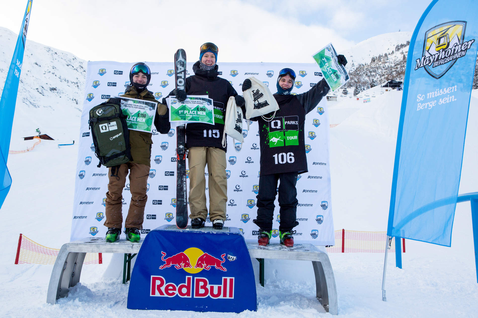 Men podium at the QParks Freeski Tour Penken Battle captured by Patrick Steiner