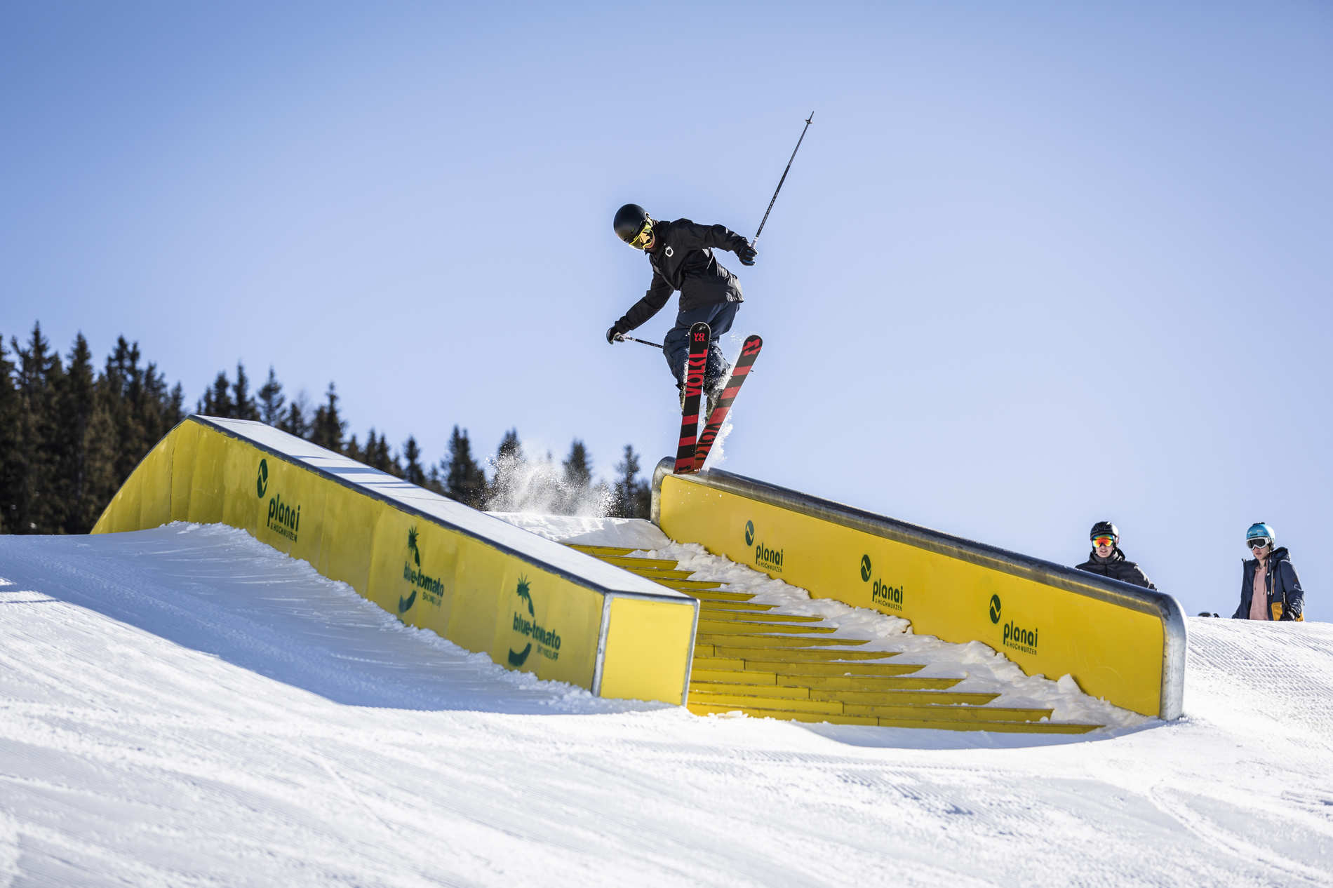 Martin Hauck takes on the Rail section at the Superpark Planai