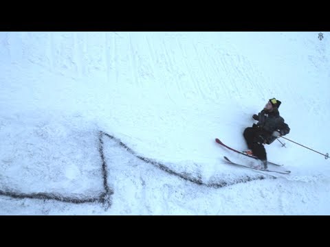 Freedie Grann is a true artist with and without skis. This time he painted his very own park directly on the snow.