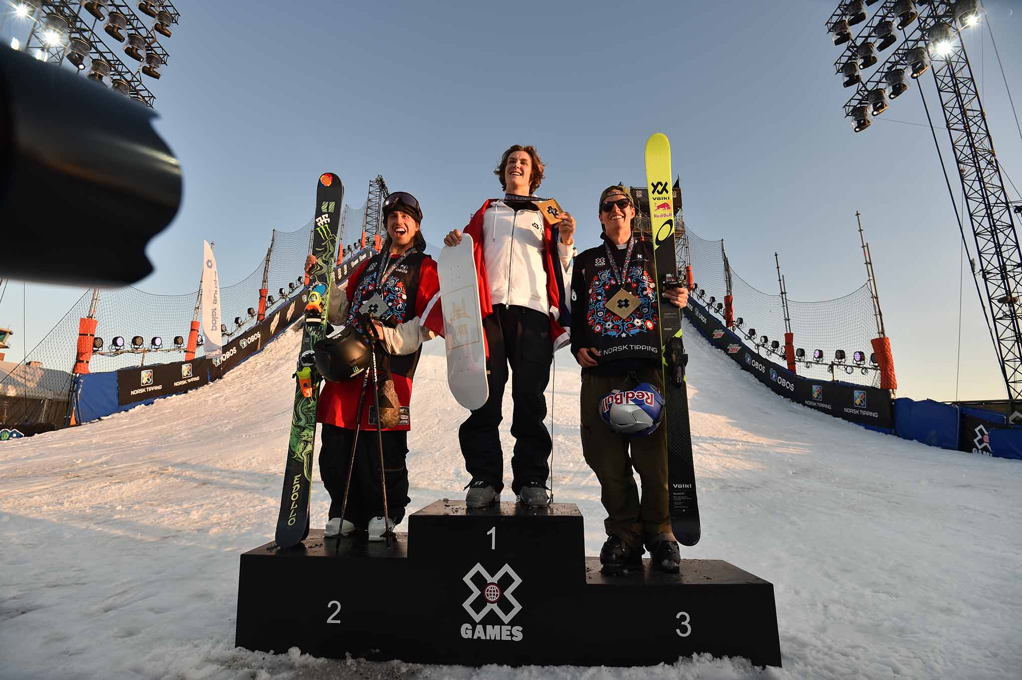 The mens Ski Big Air podium at X Games Norway 2018.