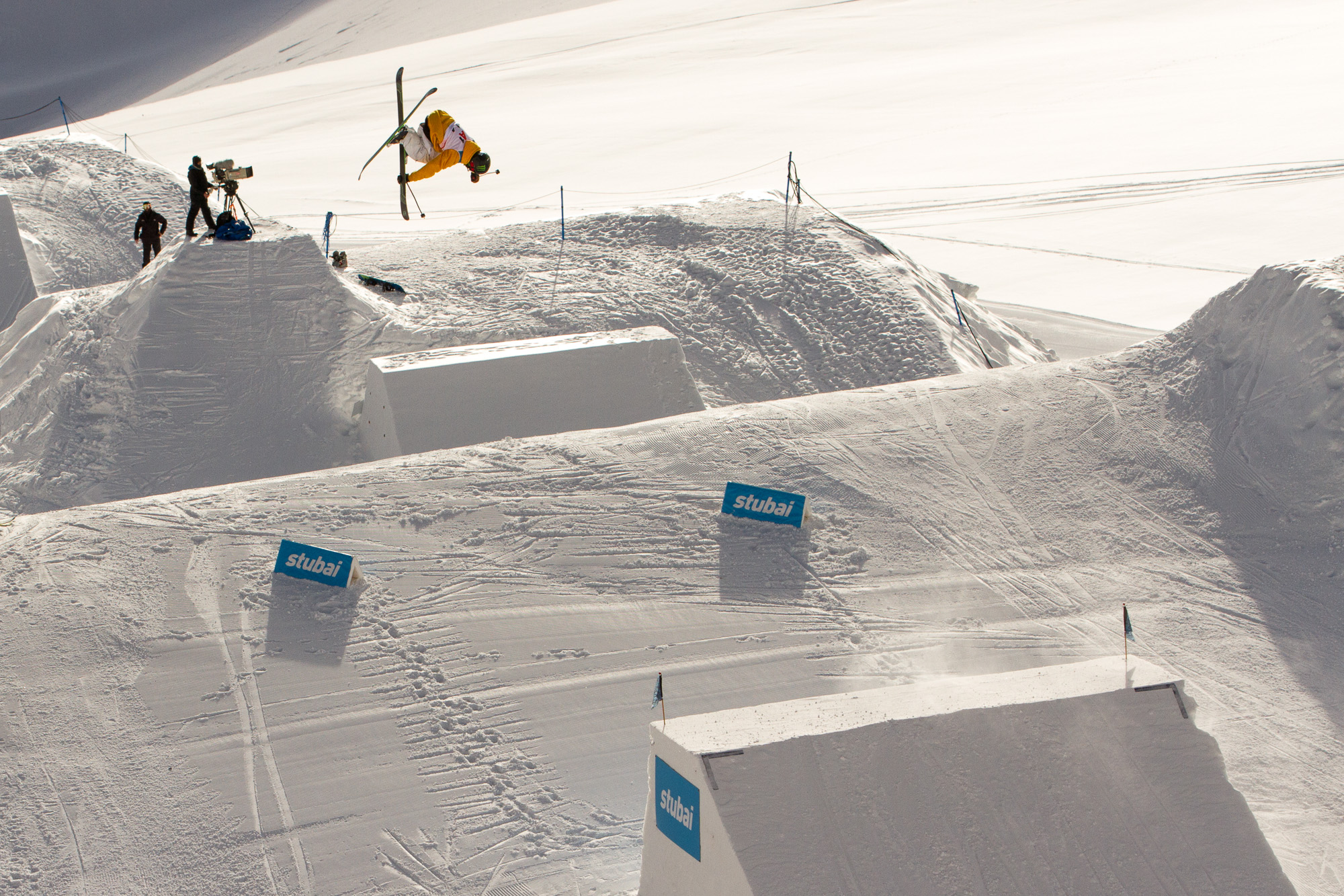 Henrik Harlaut competes in the 2018 Freeski World Cup on the Stubai Glacier in Austria.