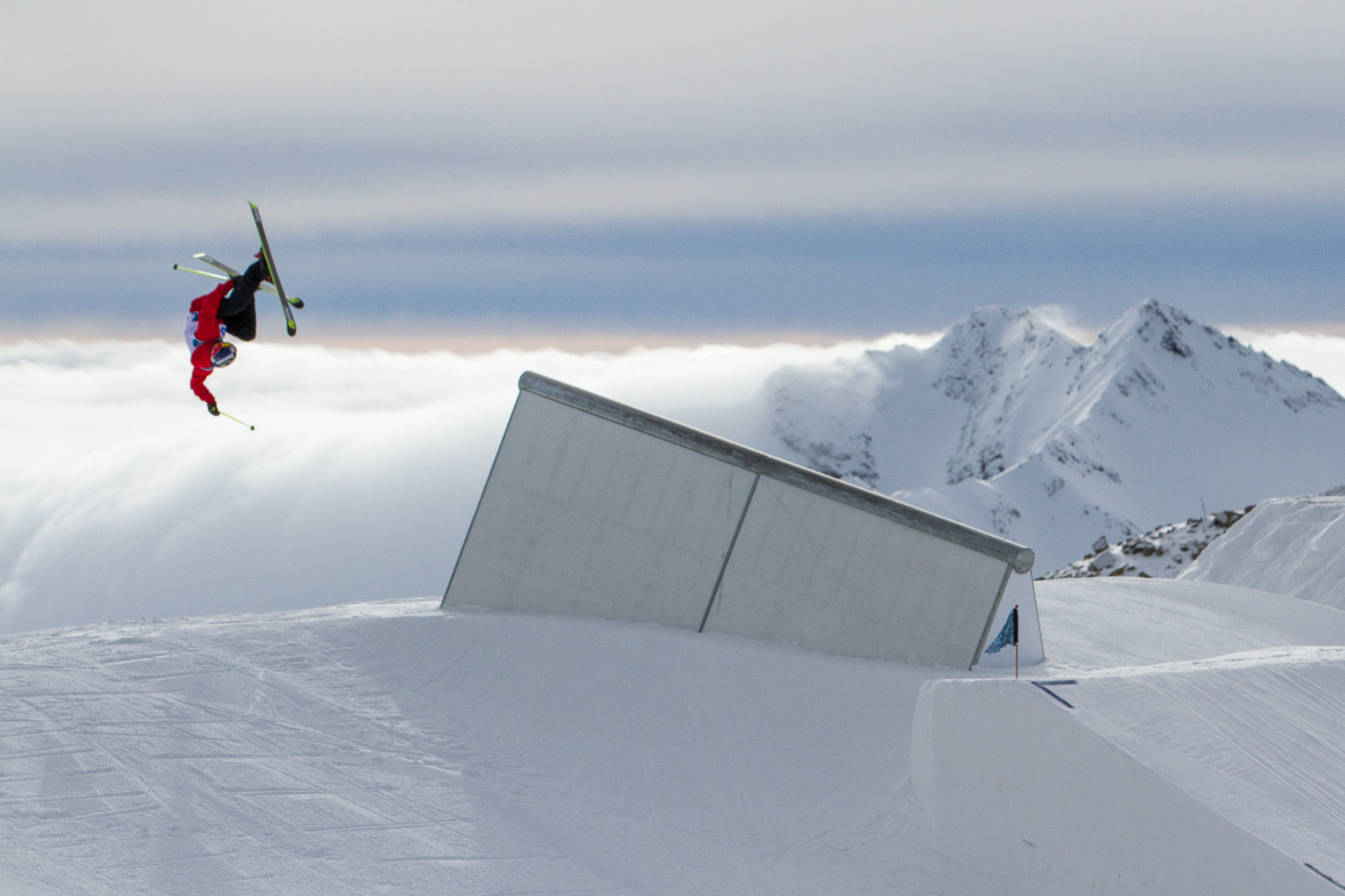 Jesper Tjäder competes in the finals of the Freeski World Cup slopestyle on the Stubai Glacier in Austria.