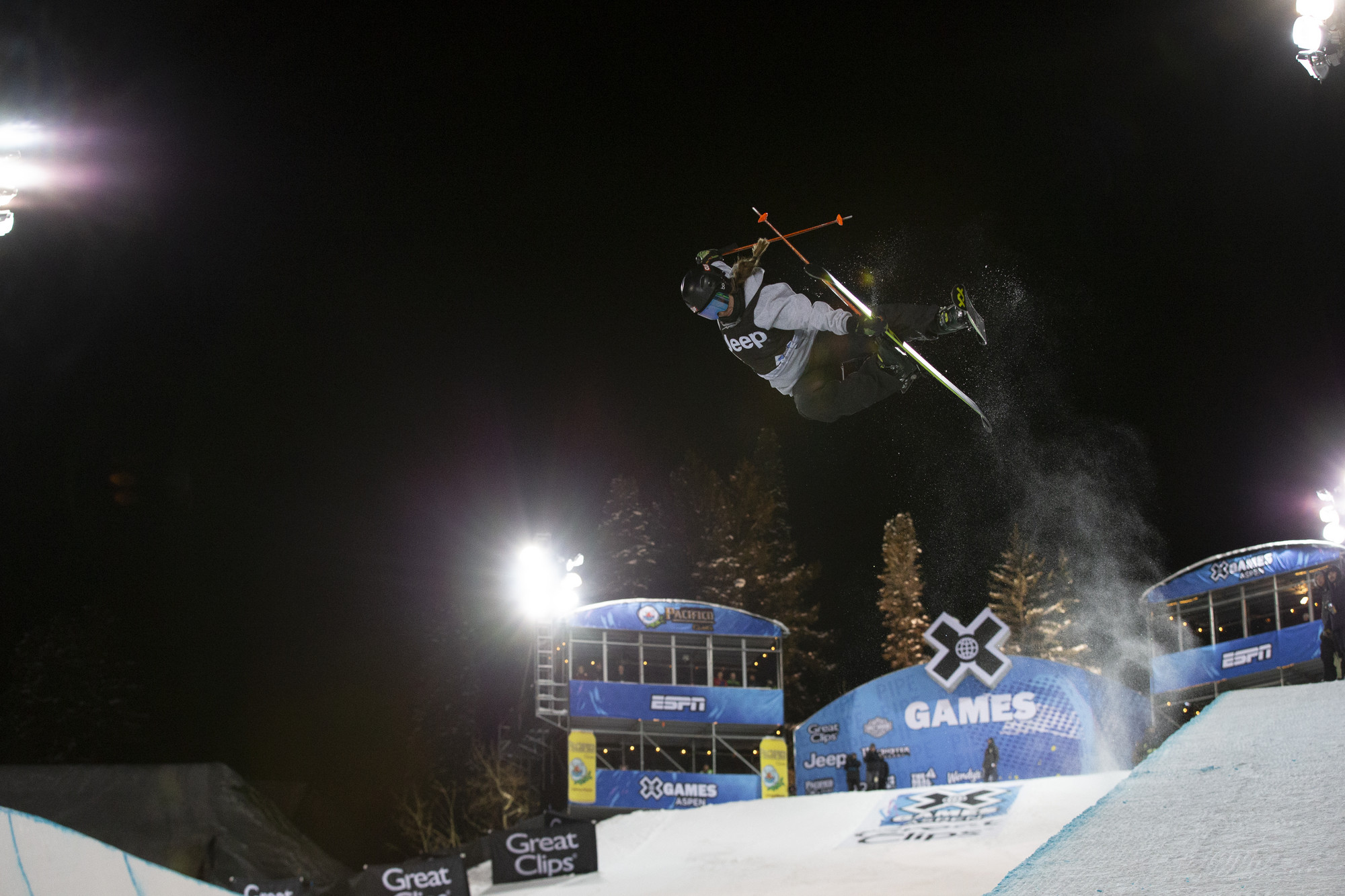 Aspen, CO - January 24, 2019 - Buttermilk Mountain: Maddie Bowman competing in Women's Ski SuperPipe during X Games Aspen 2019