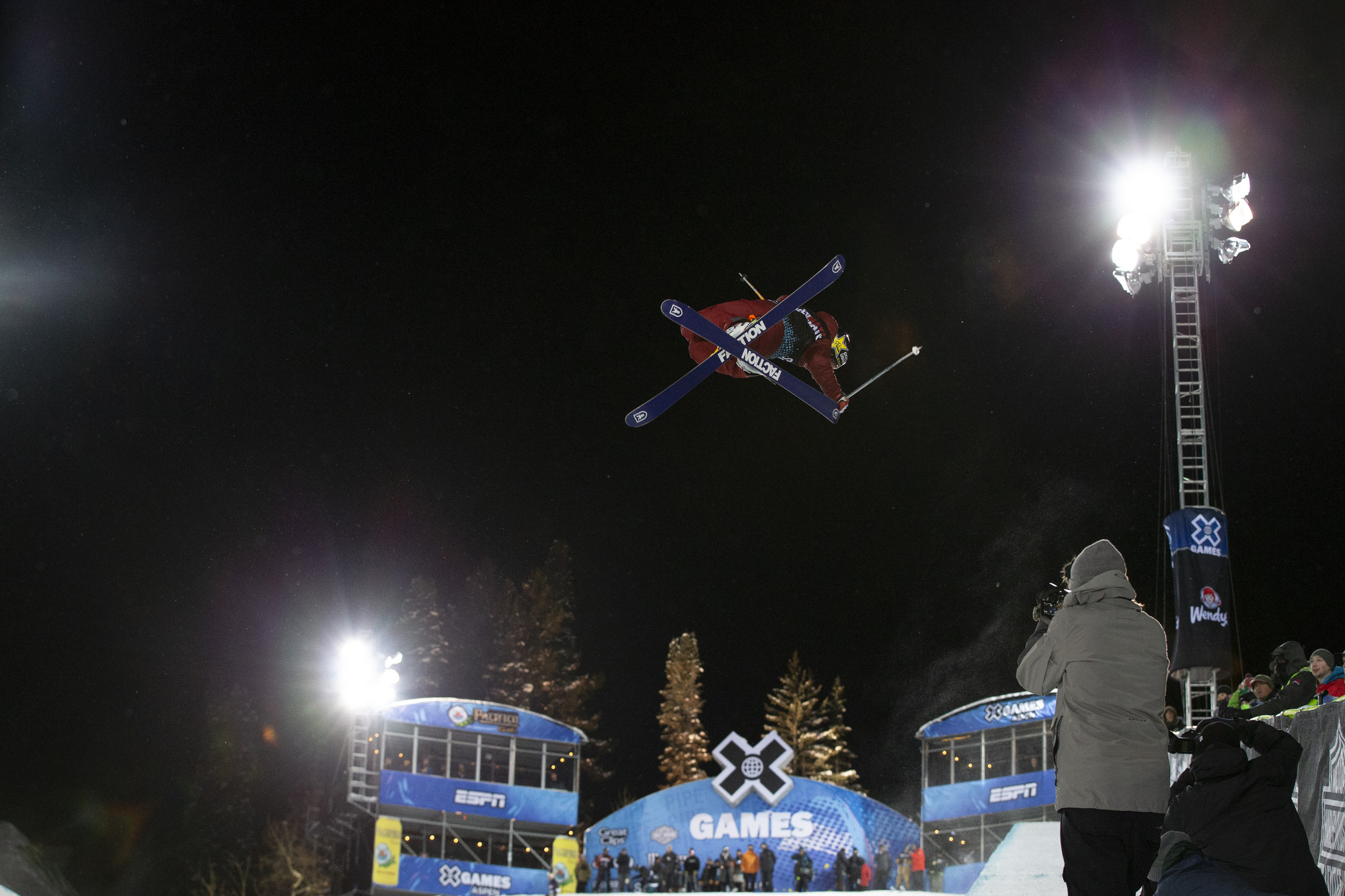 Aspen, CO - January 24, 2019 - Buttermilk Mountain: Alex Ferreira competing in Great Clips Men's Ski SuperPipe during X Games Aspen 2019