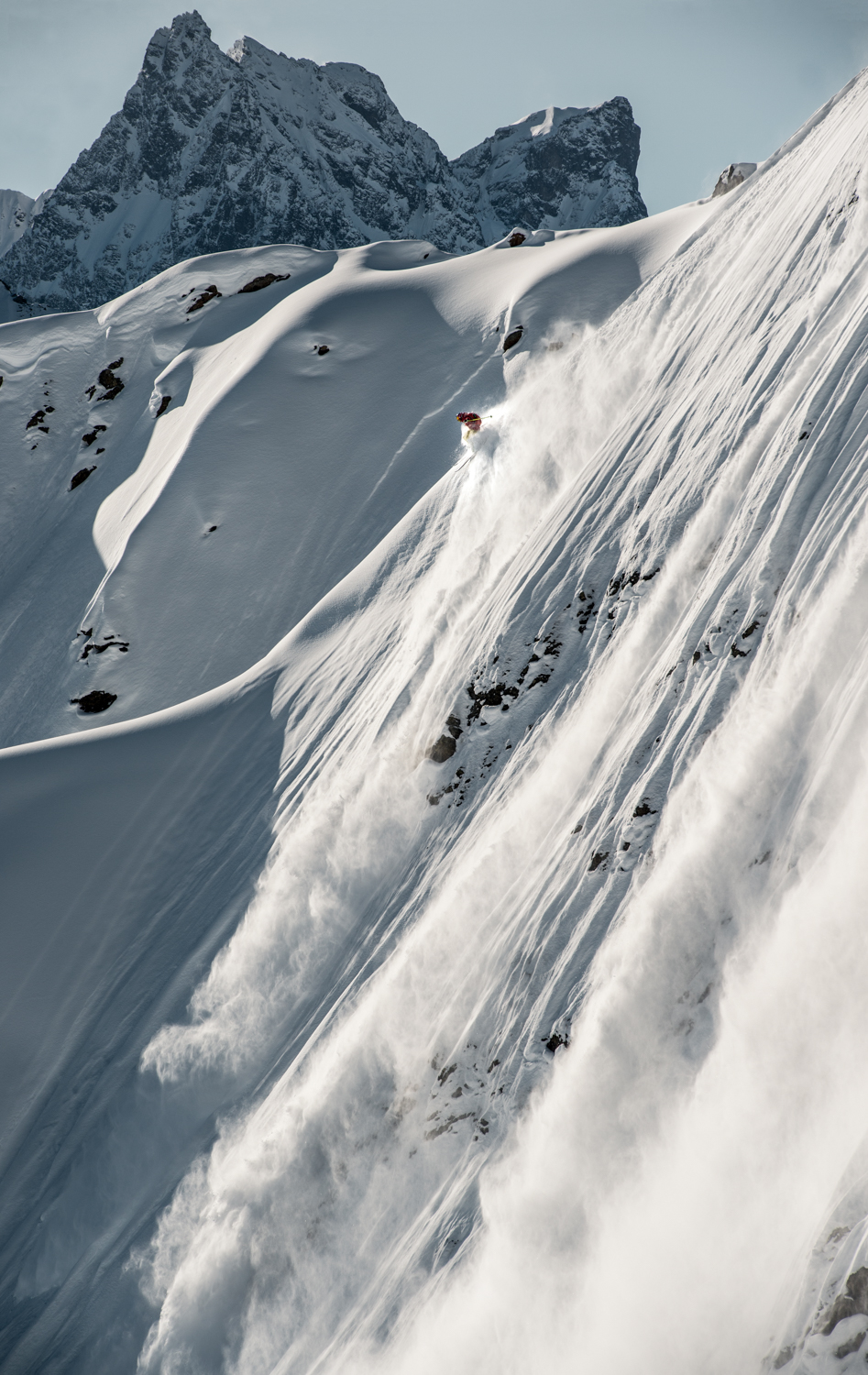 Nadine Wallner freeriding in Stuben am Arlberg, Austria.