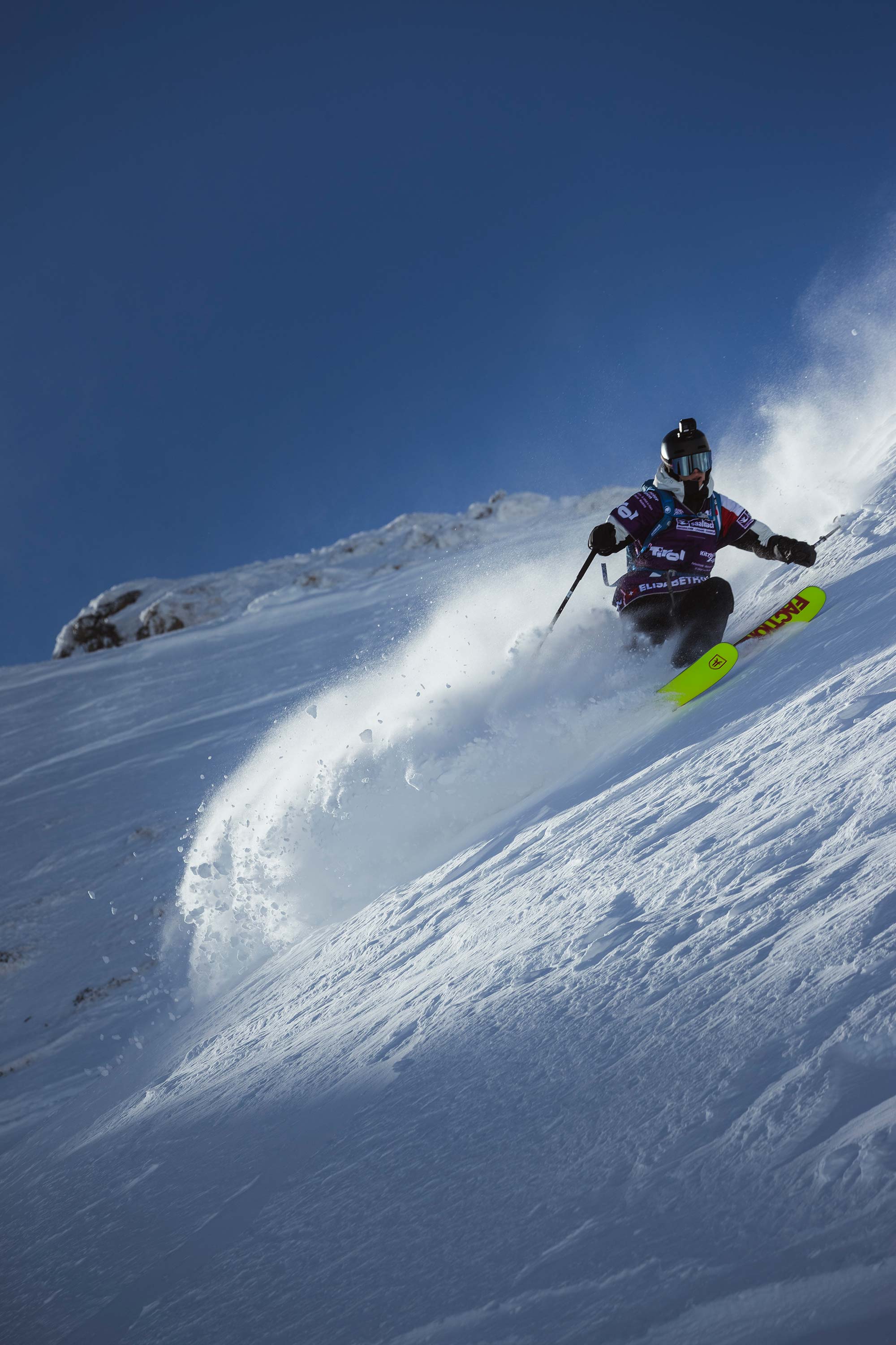 Elisabeth Gerritzen on her way to third place at the Freeride World Tour Stop in Fieberbrunn, Austria
