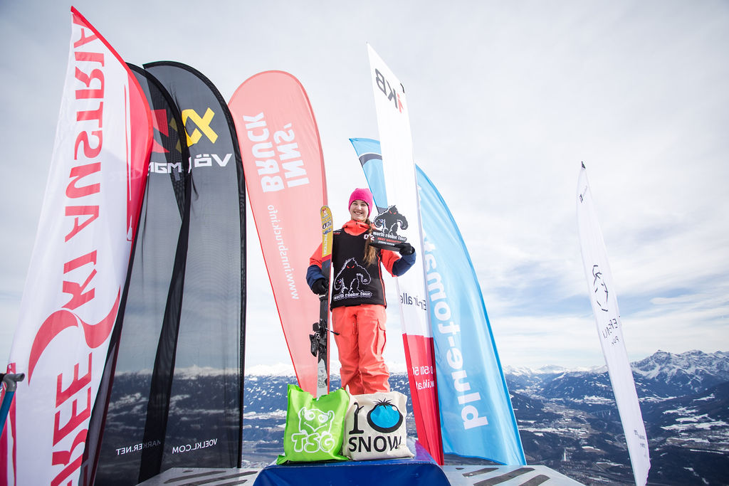 Ksenia Orlova wins the Girls Grom category at the Freeski World Rookie Tour in Innsbruck, Austria