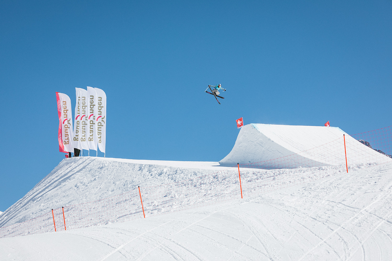 Mathilde Gremaud competes in the FIS Freeski World Cup Slopestyle event at Corvatsch Park, Silvaplana, Switzerland in 2019..