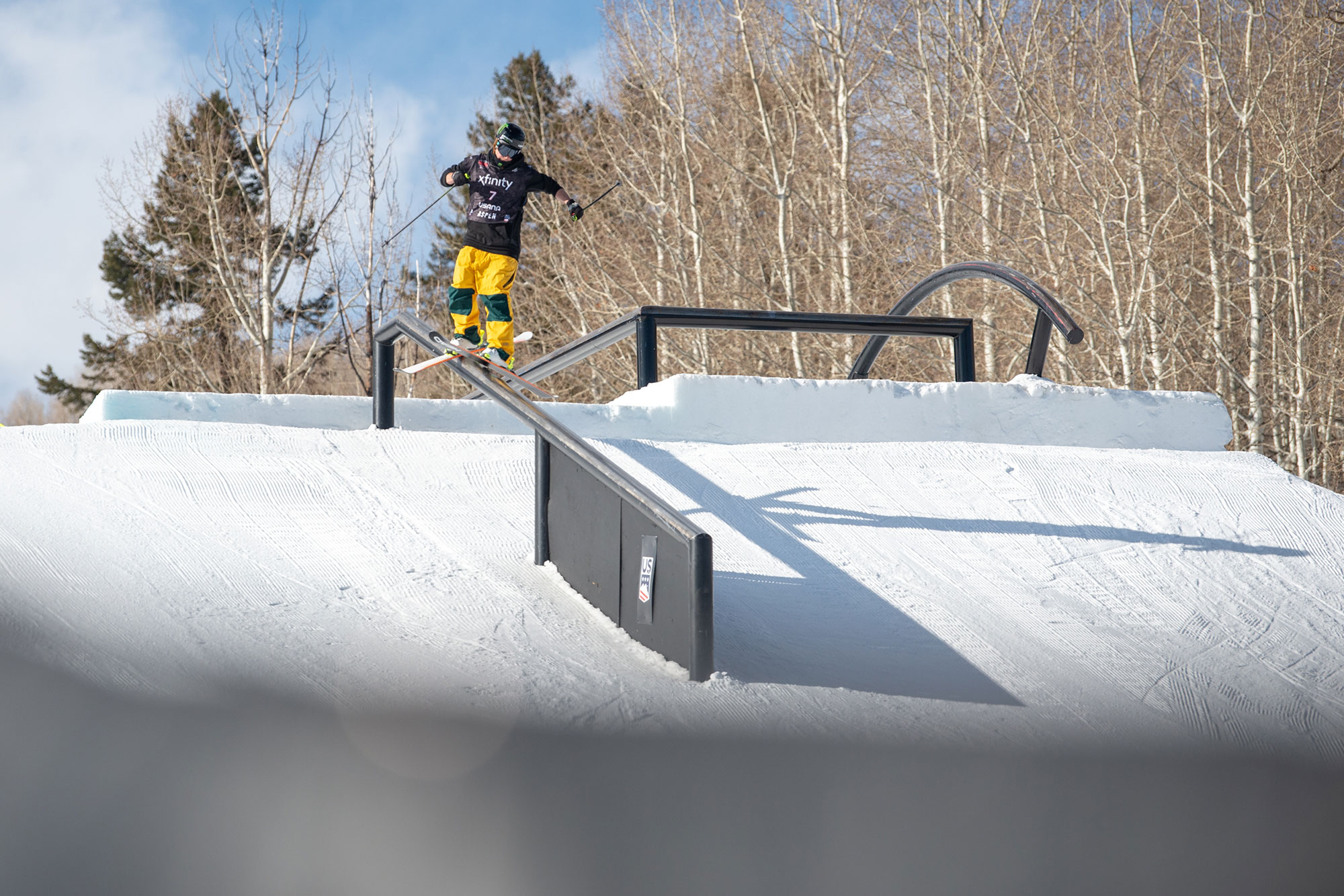 Evan McEachran competes in the slopestyle finals of the 2021 FIS Freestyle World Championships in Aspen, Colorado.