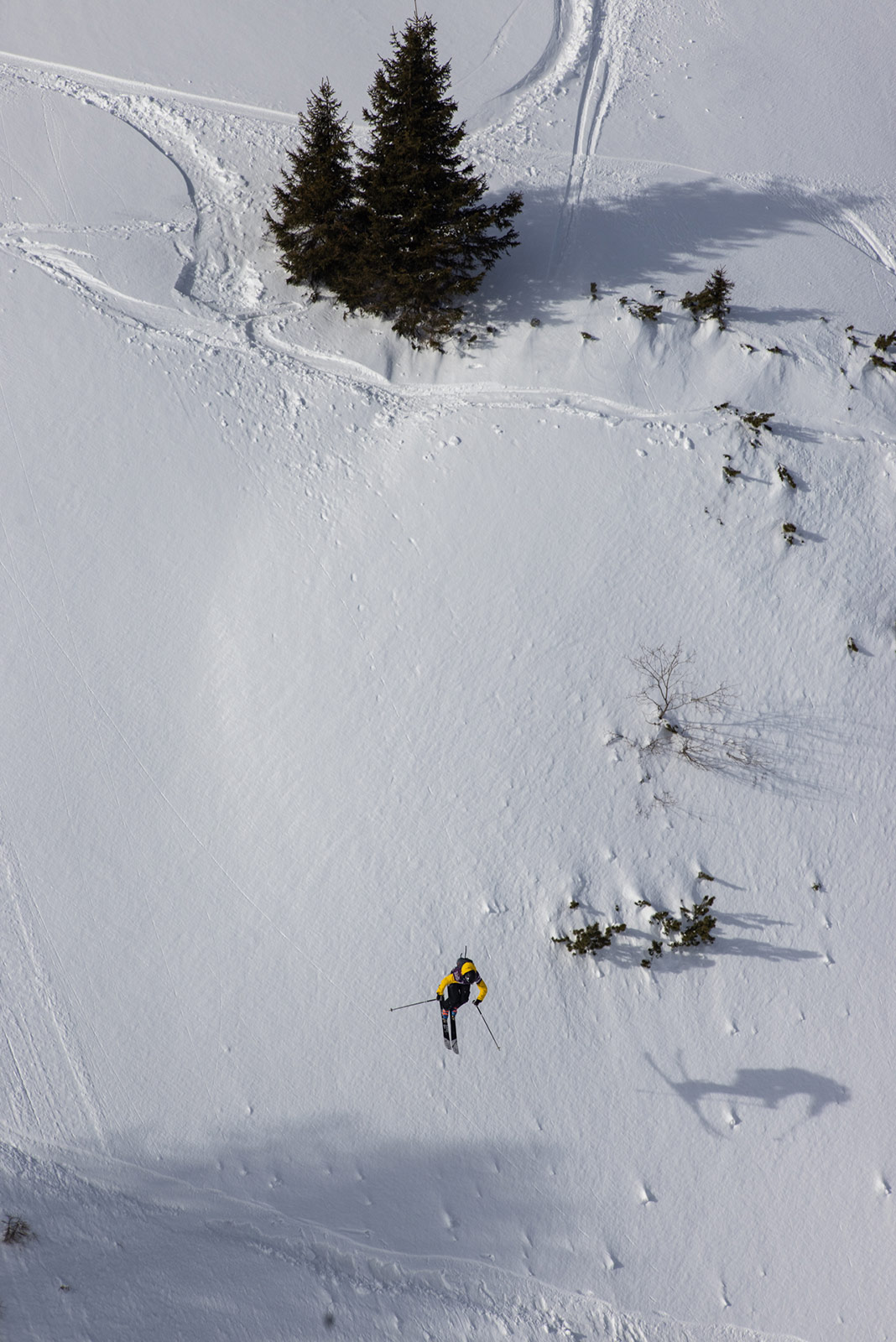 Reine Barkered charging at the Freeride World Tour 2021 event in Fieberbrunn, Austria.