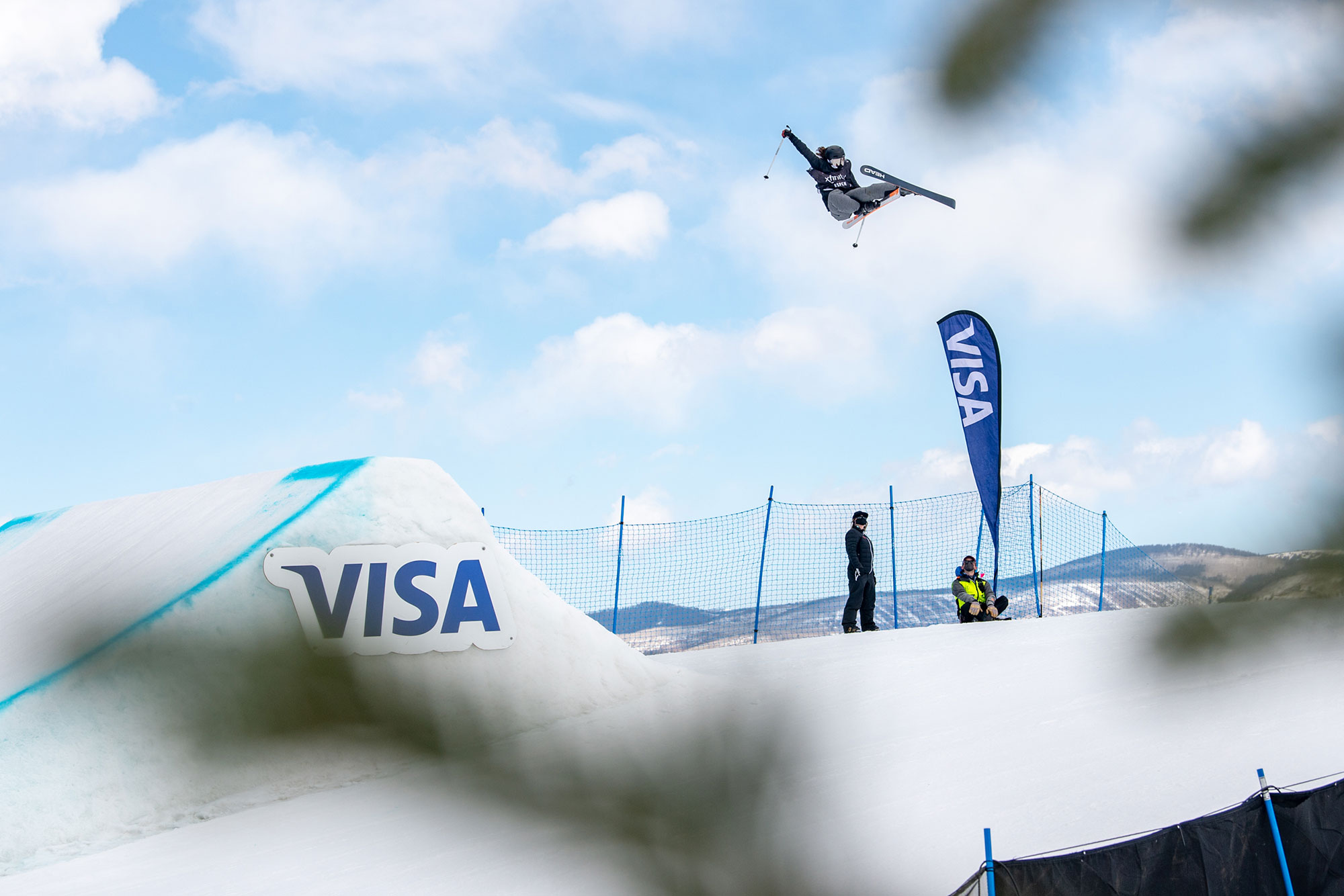 Marin Hamill tosses a switch 540 japan during the slopestyle finals of the FIS Freestyle World Championships 2021 in Aspen, Colorado.