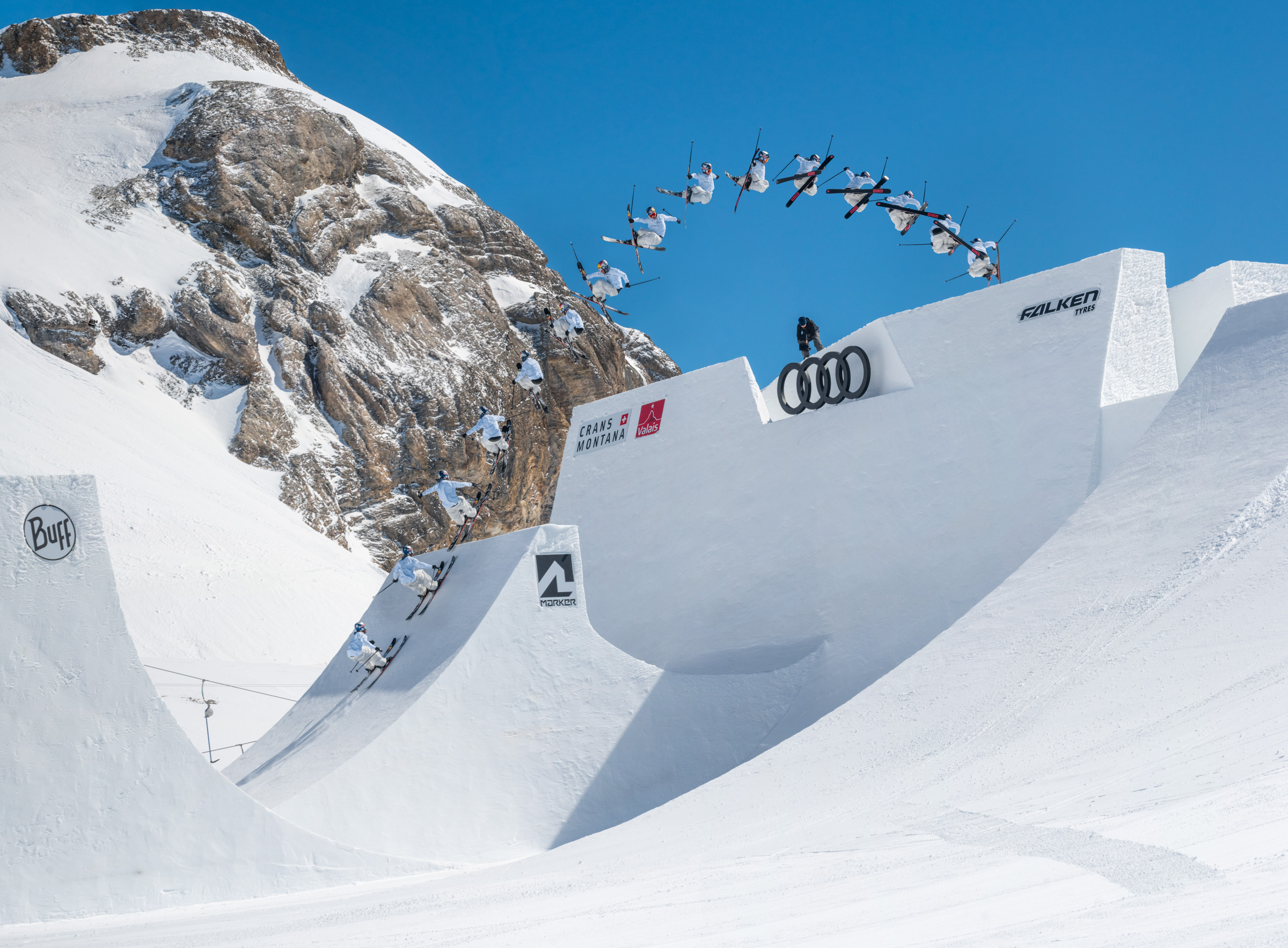 Matej Svancer tosses a rodeo 540 on the step-up at the 2021 Audi Nines.