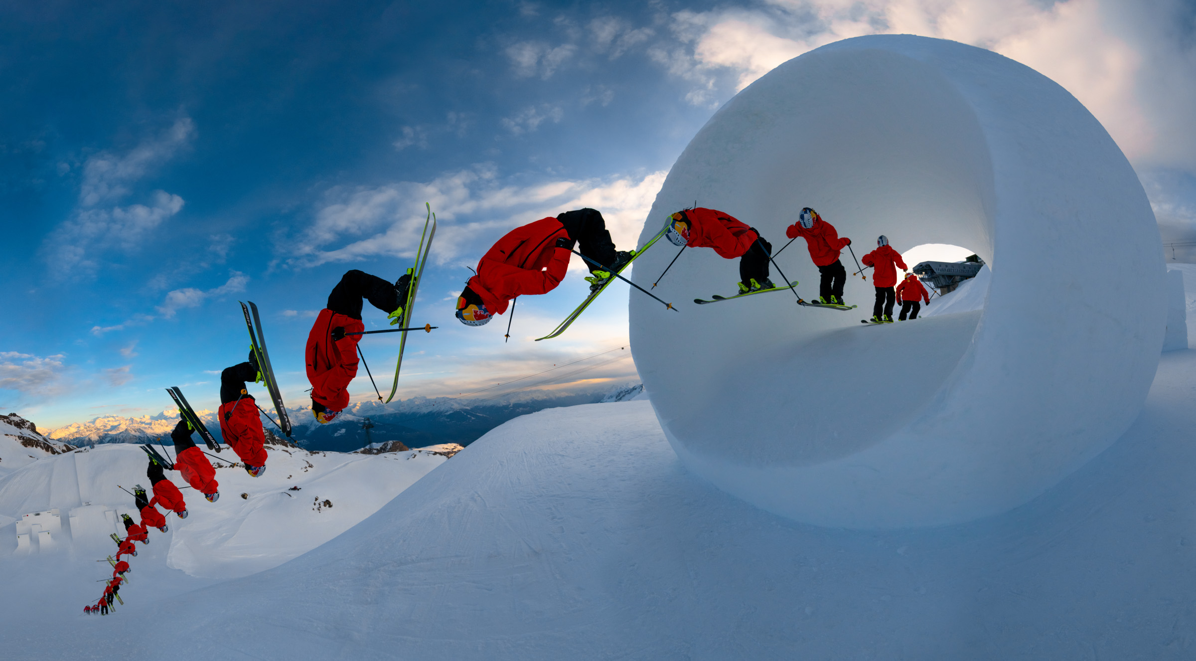 Jesper Tjäder throws a switch backflip through the ball at Audi Nines 2021 in Crans-Montana, Switzerland