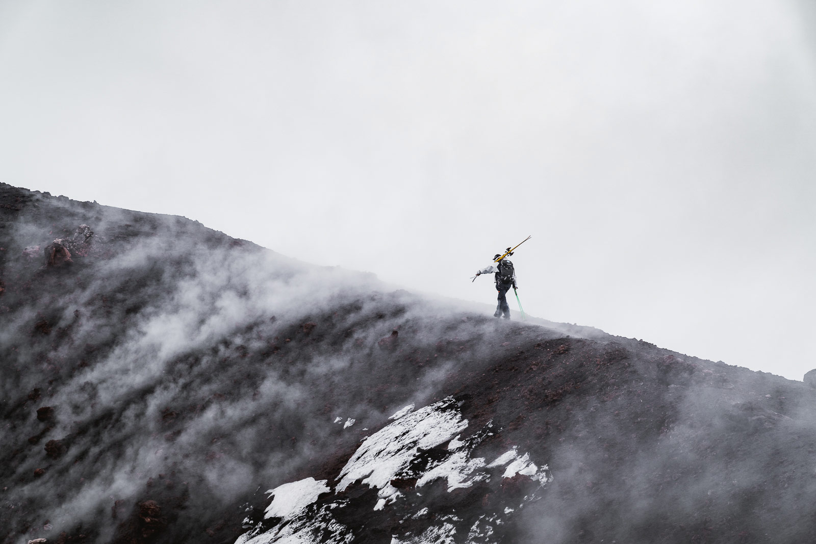 Mammut Skiing athlete Shanty Cipolli goes freeriding on the active volcano Etna in Sicily