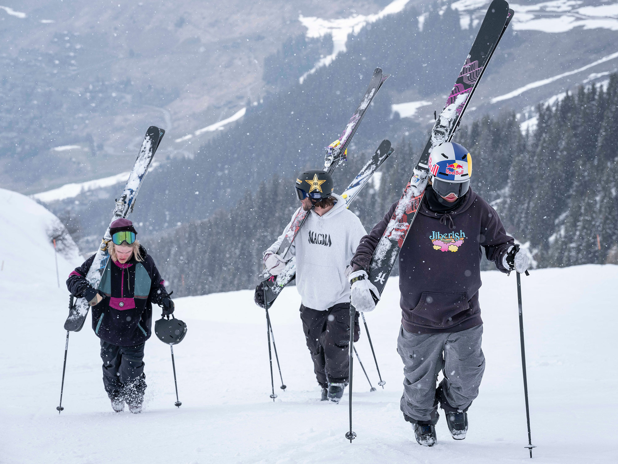 Antti Ollila, Alex Hall and Mac Forehand filming for the Faction Collective's ROOTS in Verbier, Switzerland.