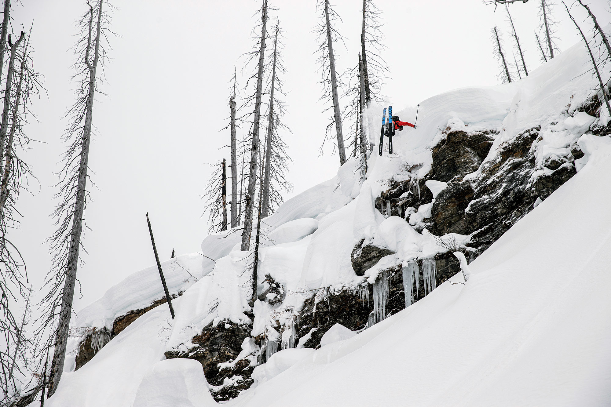 Jordy Kidner drops a Canadian cliff on the Head Kore ski.
