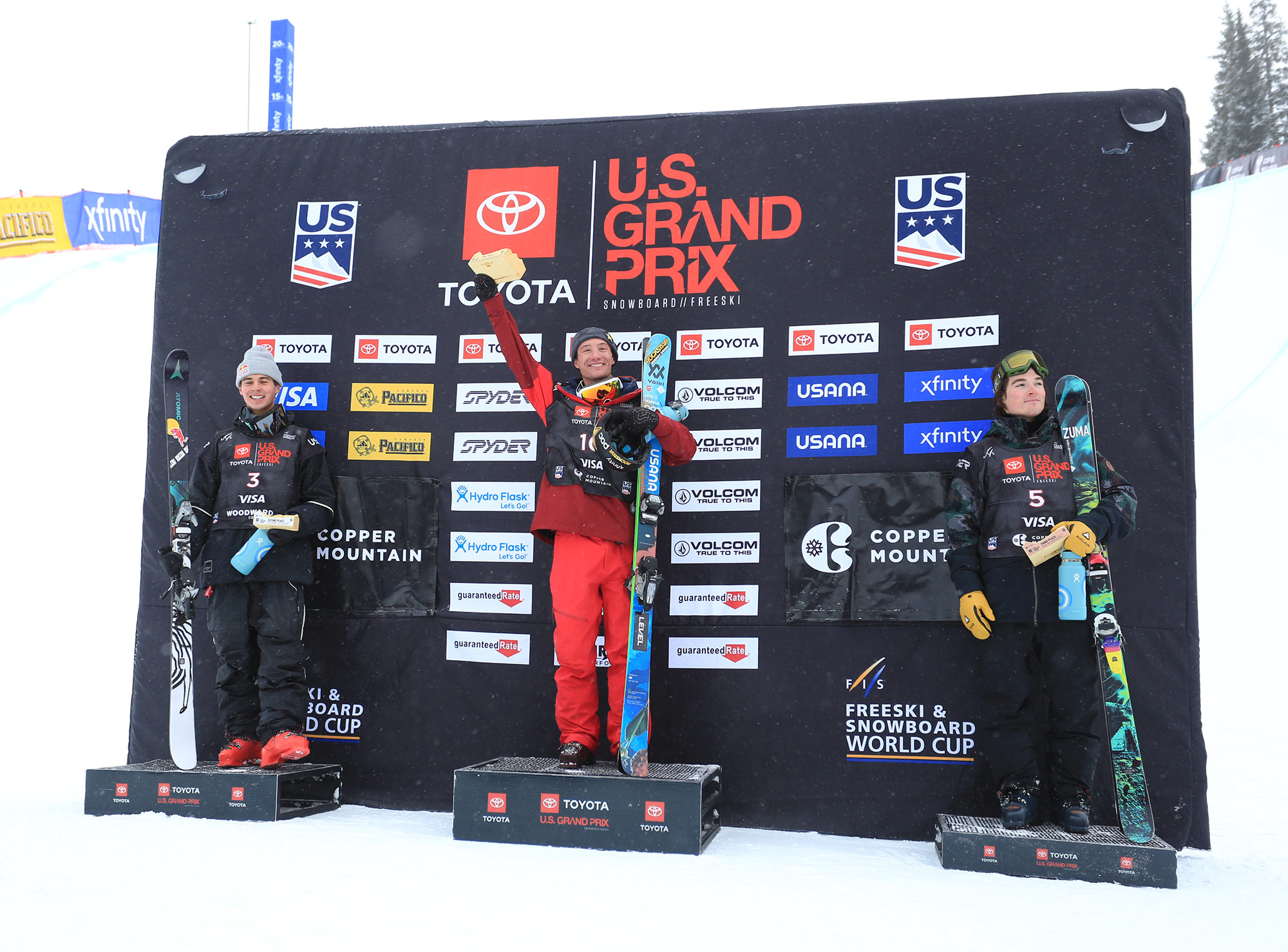 Men's podium at the 2021 US Grand Prix halfpipe in Copper, Colorado