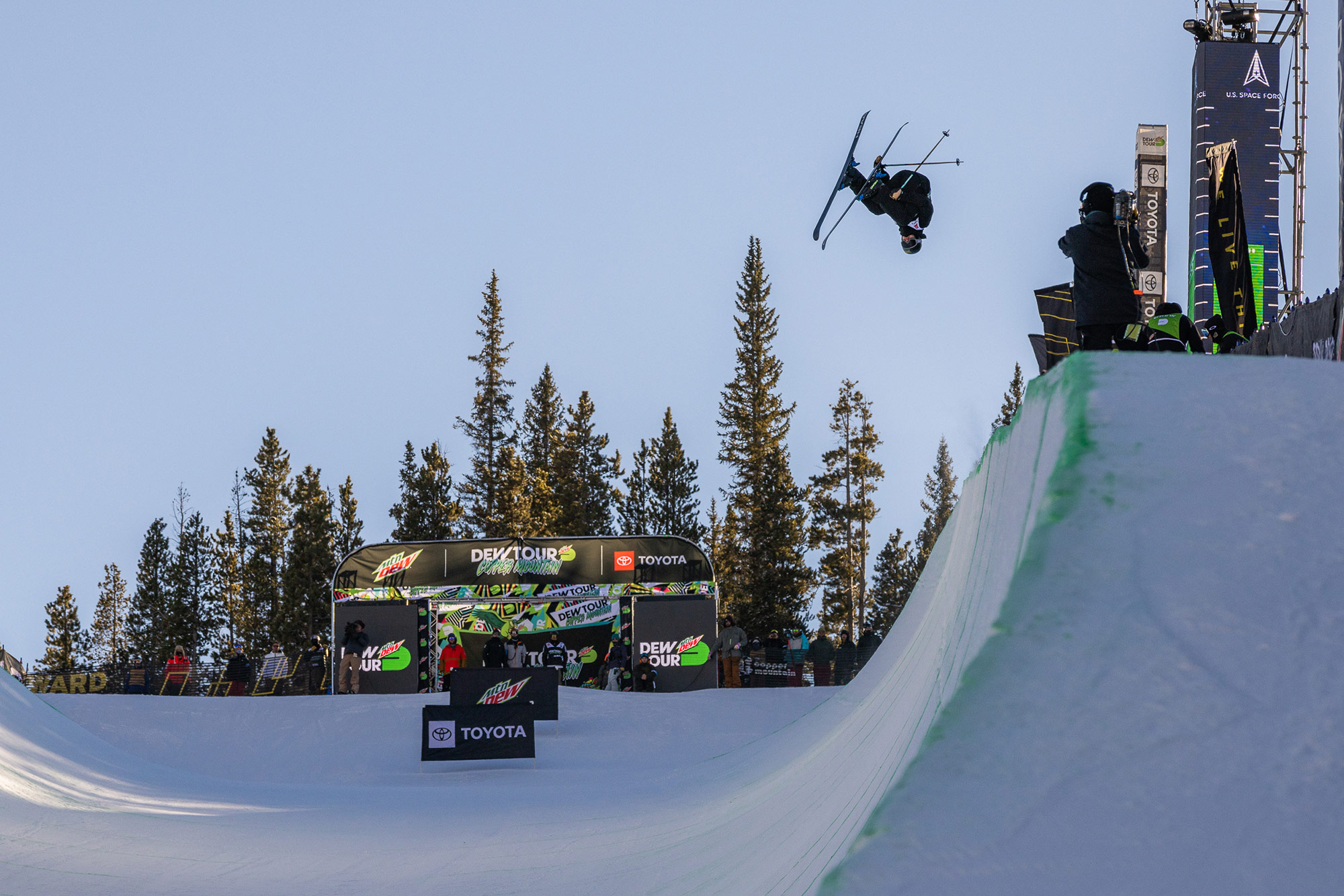 Aaron Blunck competes at the Dew Tour in men's freeski halfpipe finals
