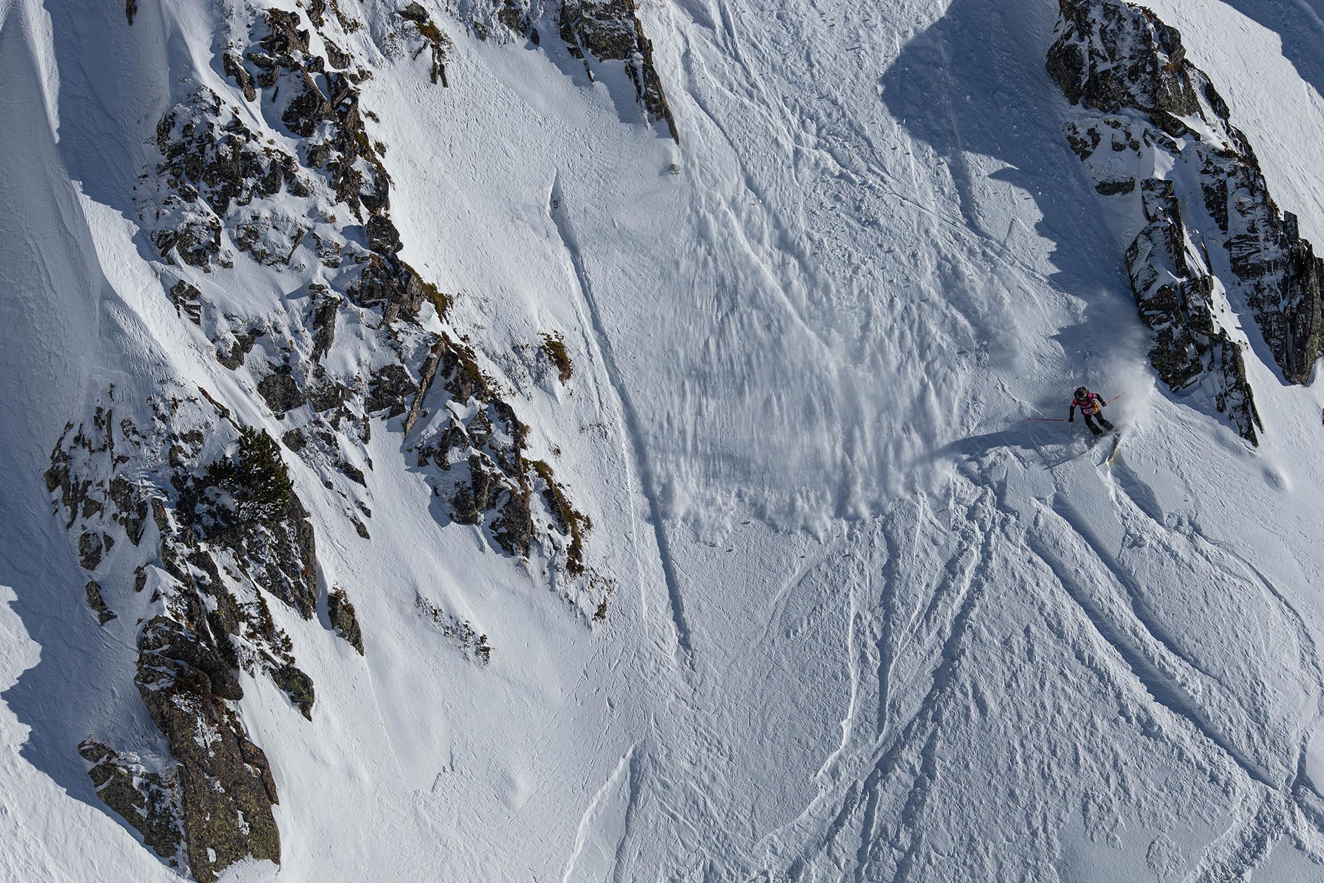 Olivia McNeill competes at the 2022 Freeride World Tour stop in Baquiera Beret, Spain.