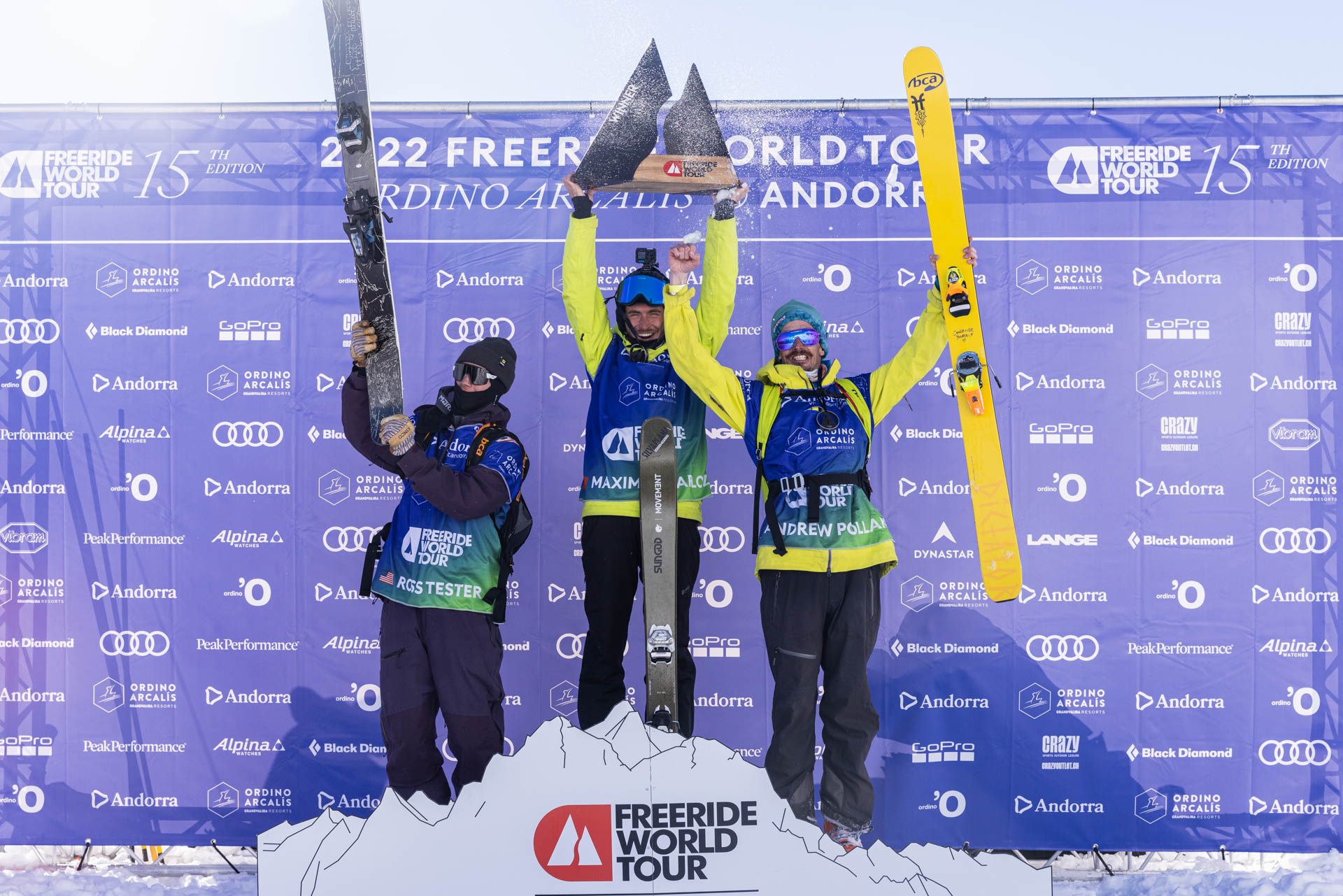 Mens Podium at the 2022 Freeride World Tour Ordino Arcalis