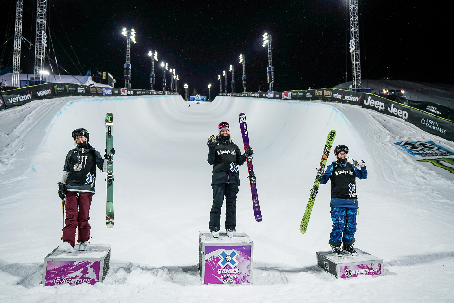 womens podium at the 2022 Winter x games women's ski superpipe