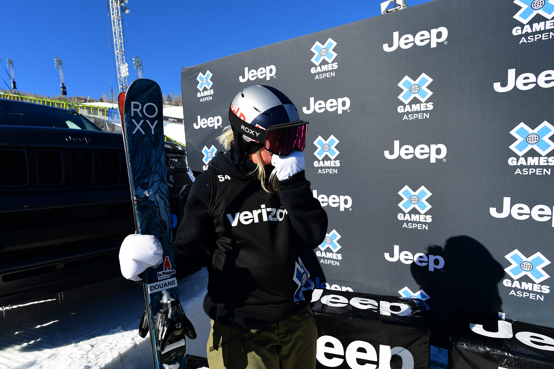 Tess Ledeux accepts her second gold medal at the 2022 Winter X games.