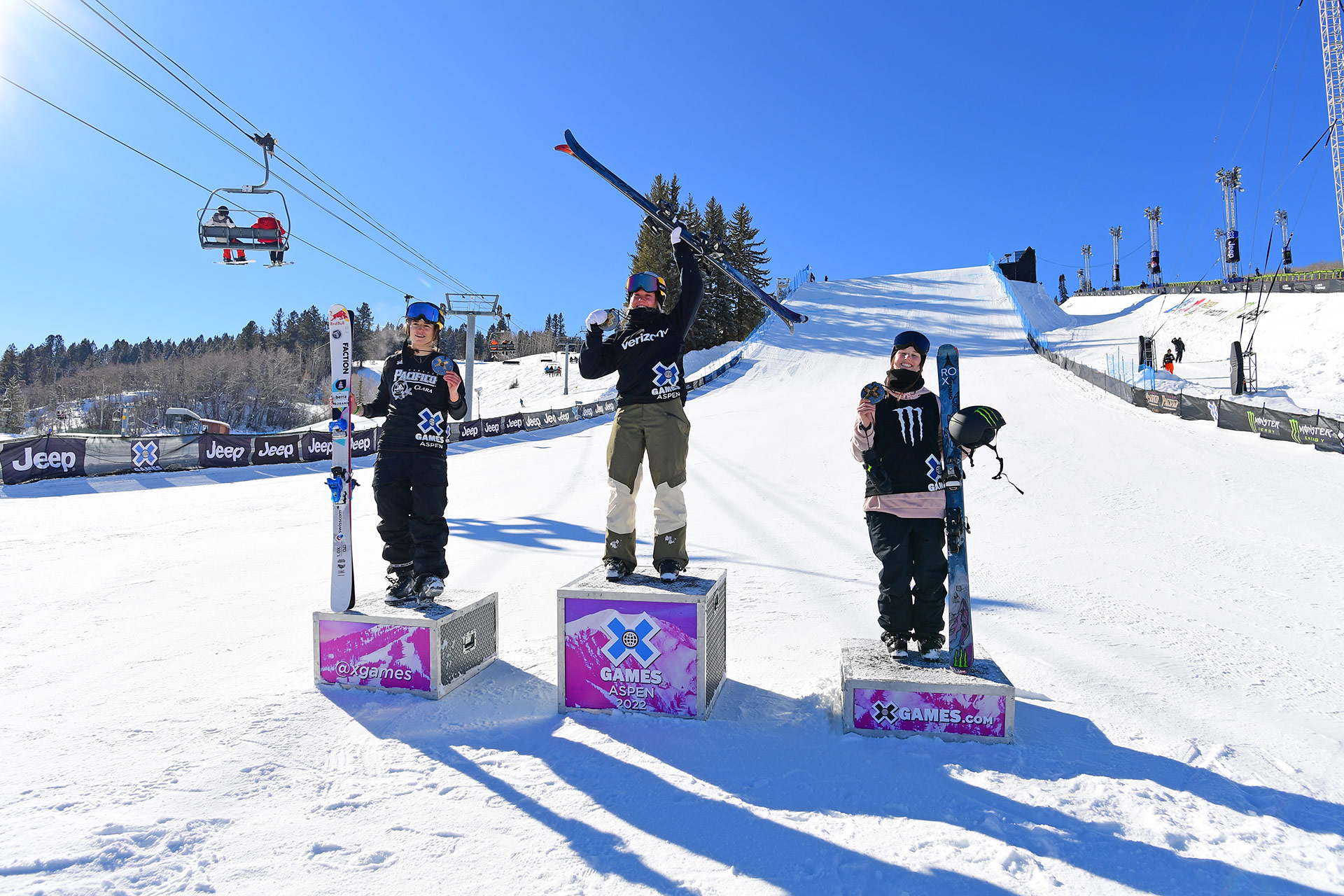 podium at the 2022 Winter x games womens ski slopestyle