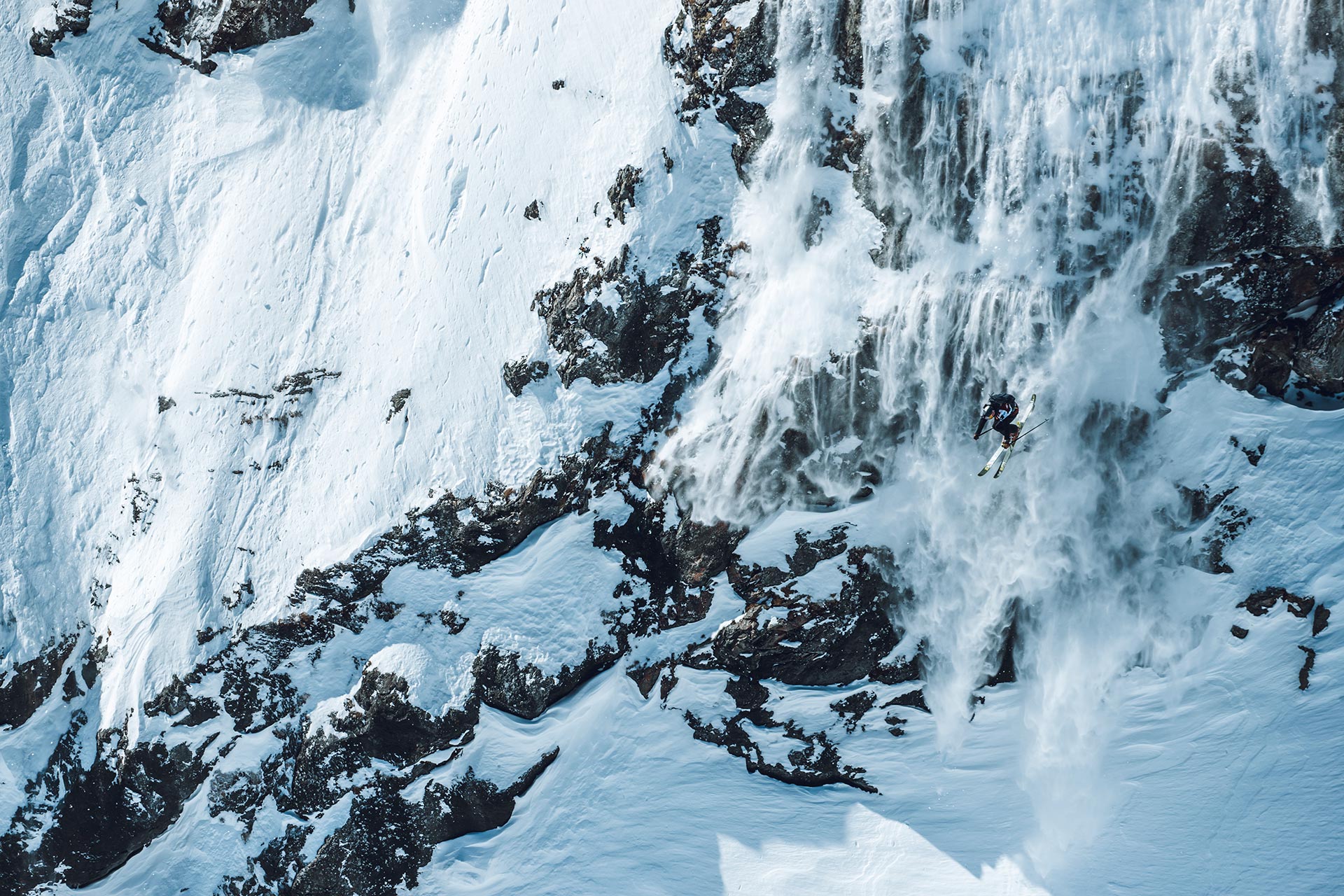 Kristofer Turdell sends a drop during the 2021 Freeride World Tour finals in Verbier, Switzerland.