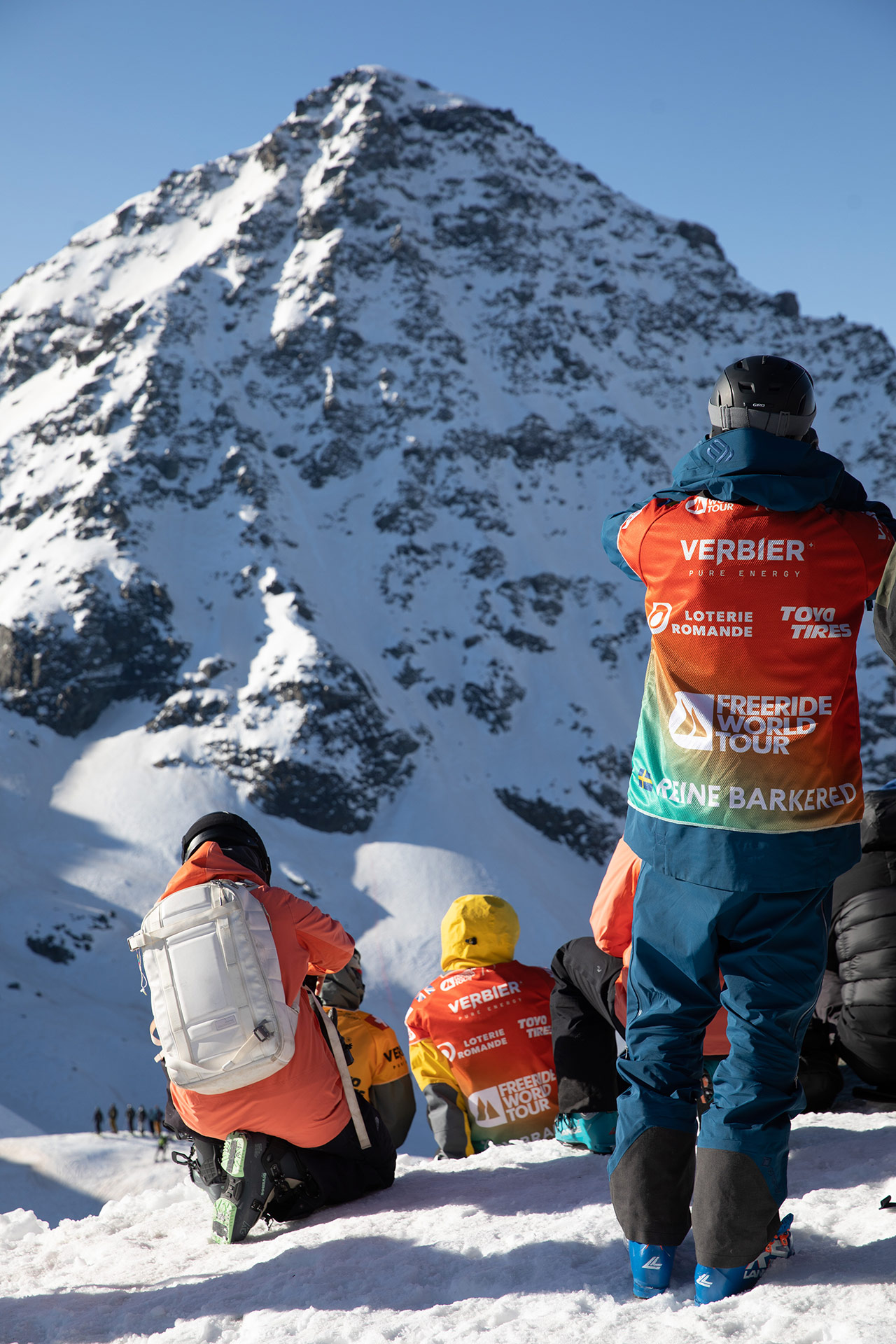 Reine Barkered scopes his line at the 2022 Freeride World Tour finals in Verbier, Switzerland