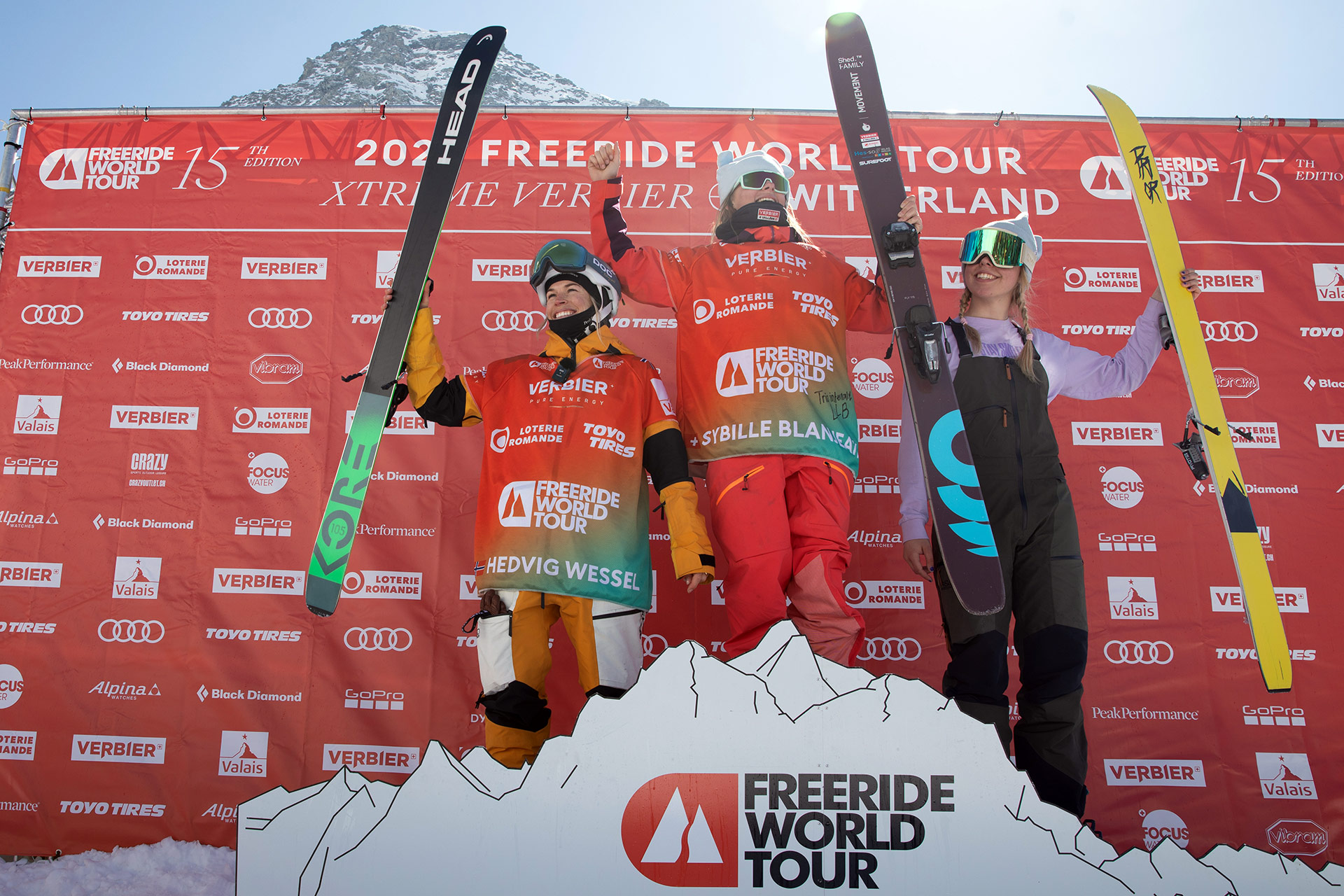 Women's ski podium at the 2022 Xtreme Verbier