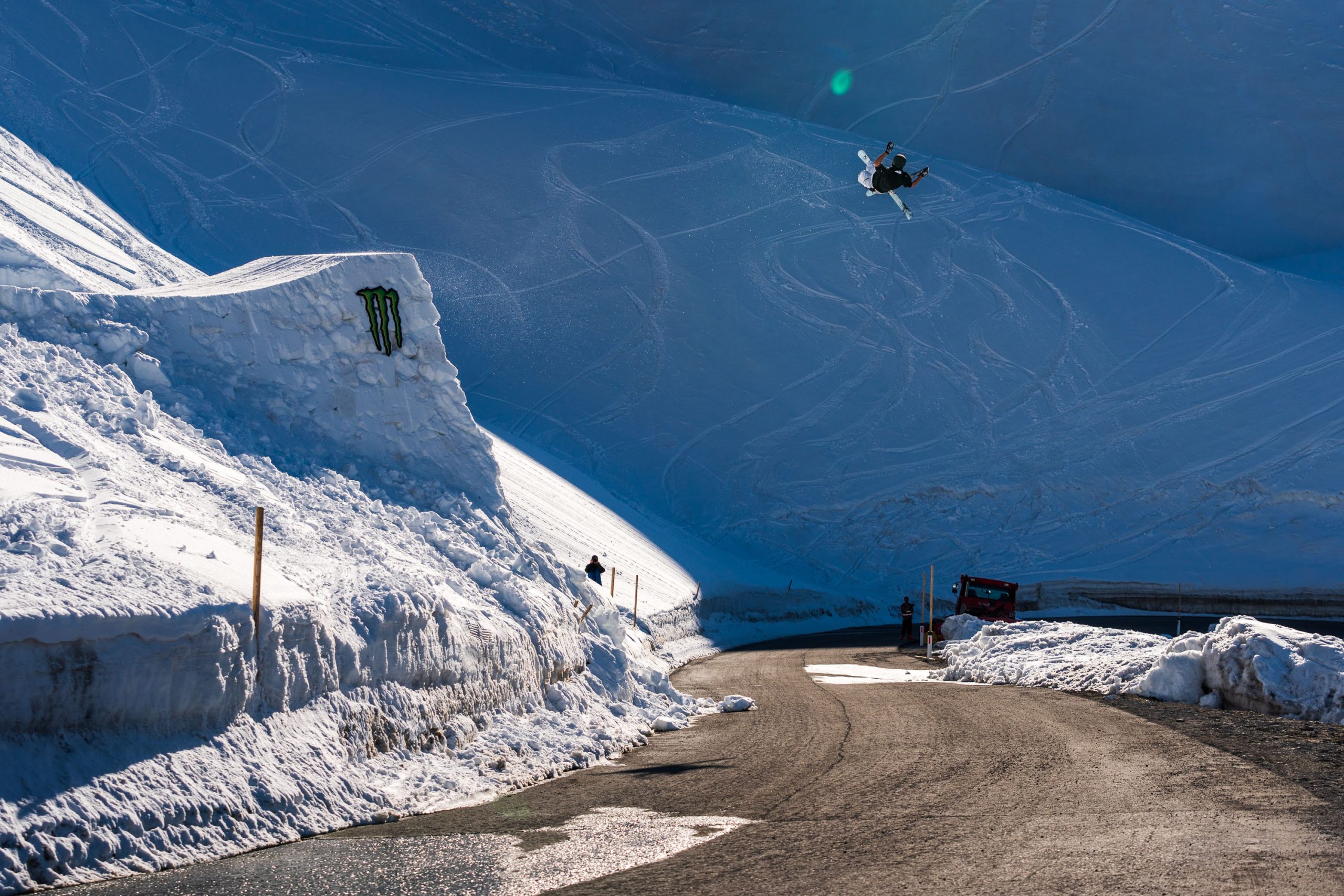 Hannes Rudigier hits the Kaunertal road gap at the 2022 Gaptastic Voyage at the Kaunertal Glacier, Austria