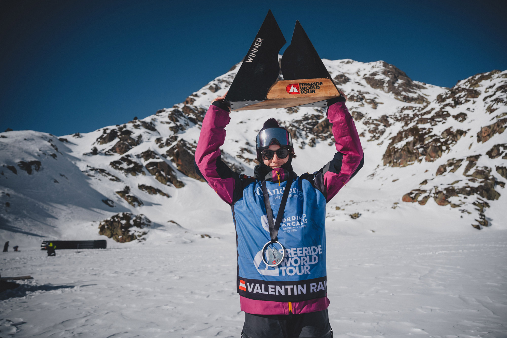 Valentin Rainer after winning the 2023 Freeride World Tour stop in Andorra.