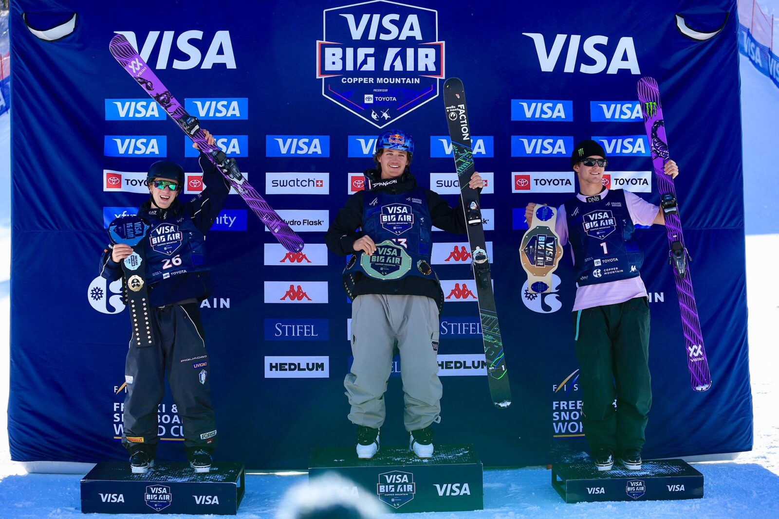 The men's podium at the 2023 U.S. Grand Prix Big Air in Copper Mountain, Colorado