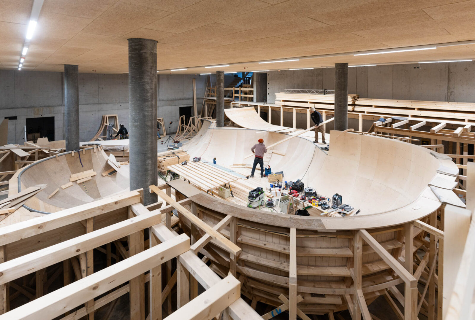 Construction of the new Freestyle Academy in Laax, Switzerland in April 2024