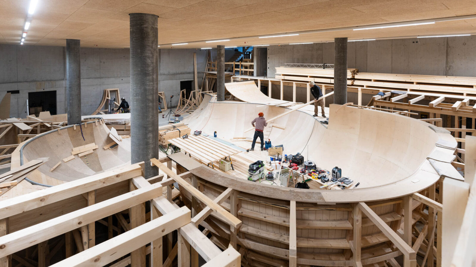 Construction of the new Freestyle Academy in Laax, Switzerland in April 2024